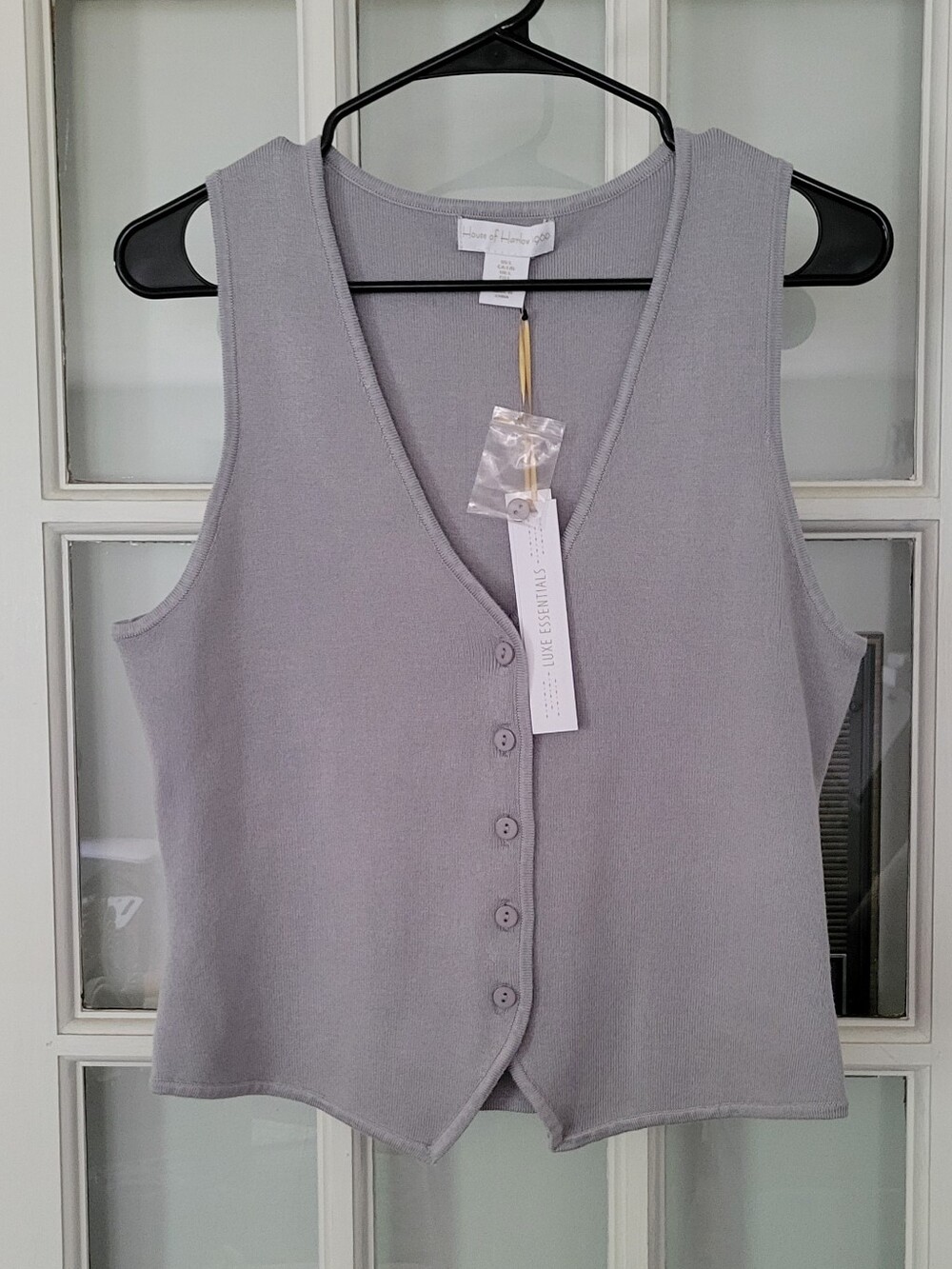 Essentials Women's Sleeveless Button-Front V-Neck Top - Light Gray
